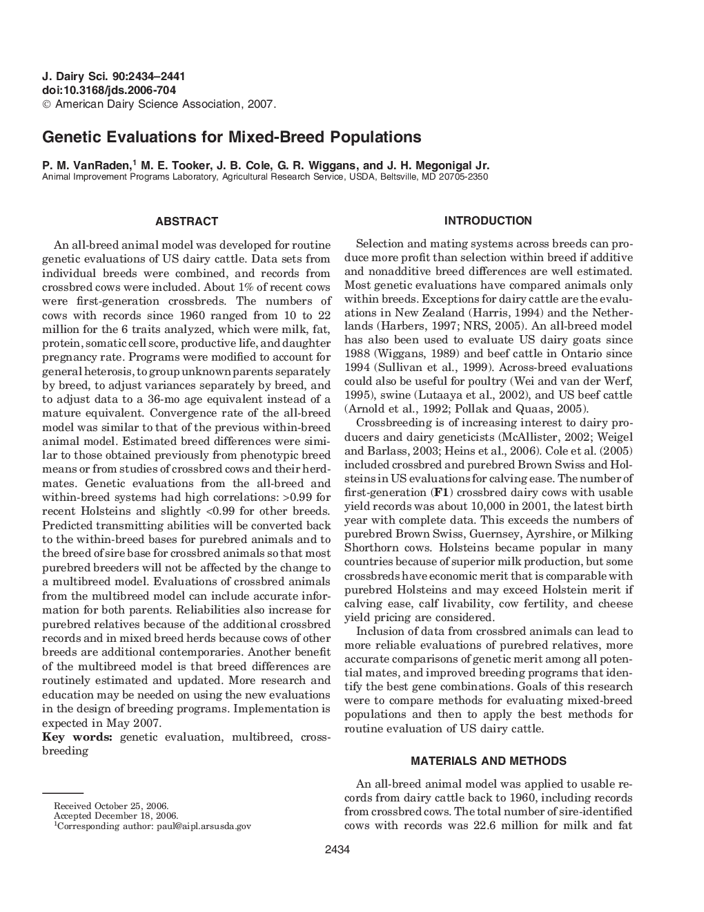 Genetic Evaluations for Mixed-Breed Populations