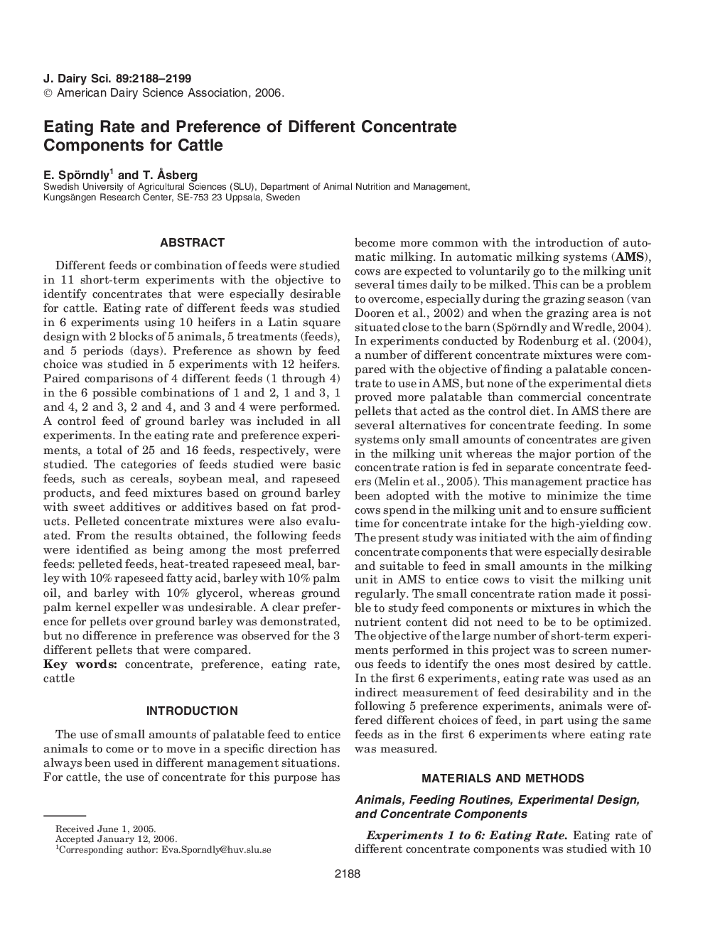 Eating Rate and Preference of Different Concentrate Components for Cattle