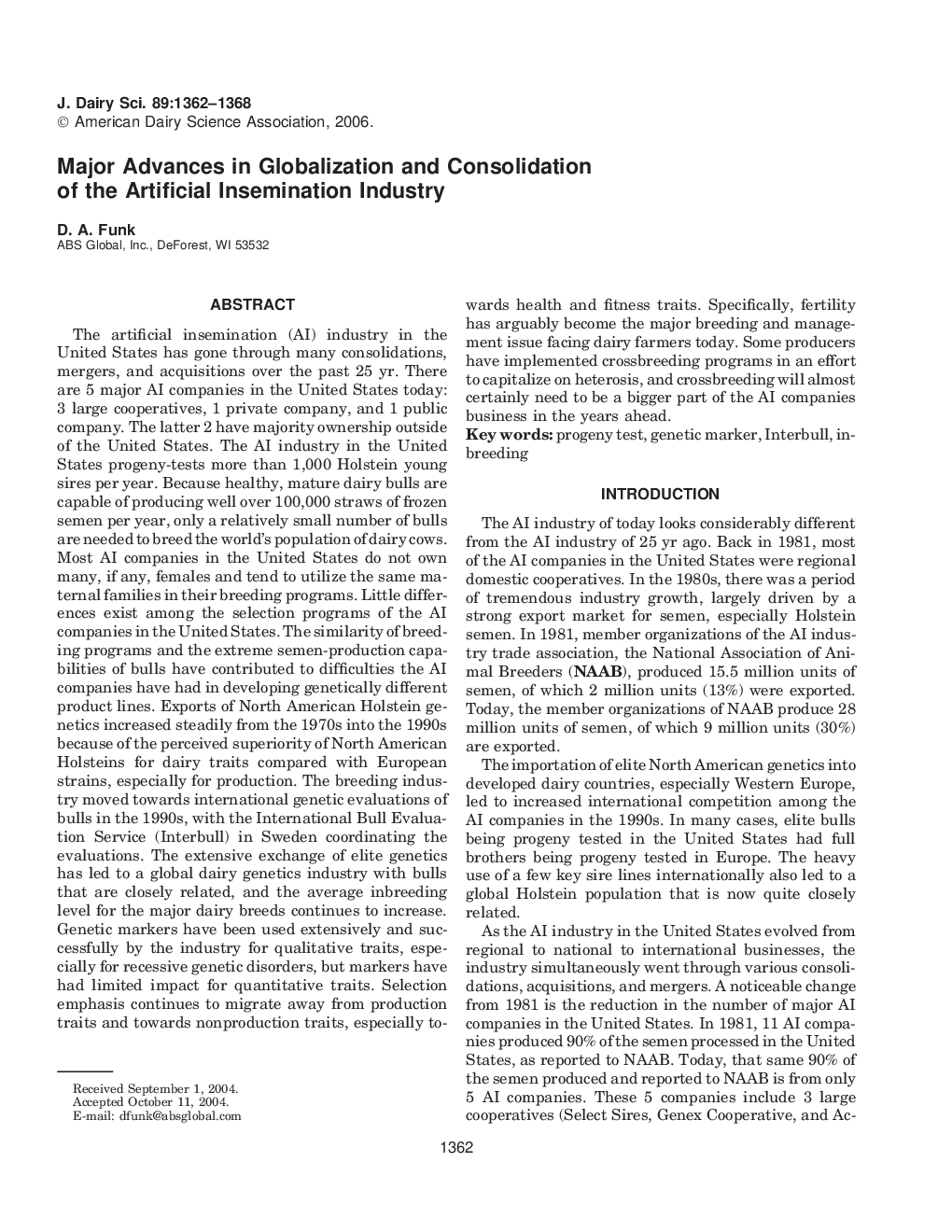 Major Advances in Globalization and Consolidation of the Artificial Insemination Industry