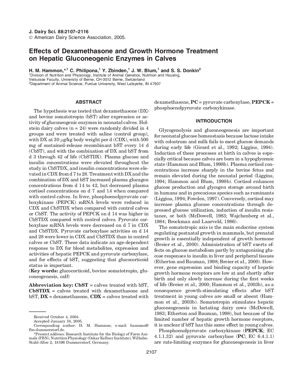 Effects of Dexamethasone and Growth Hormone Treatment on Hepatic Gluconeogenic Enzymes in Calves