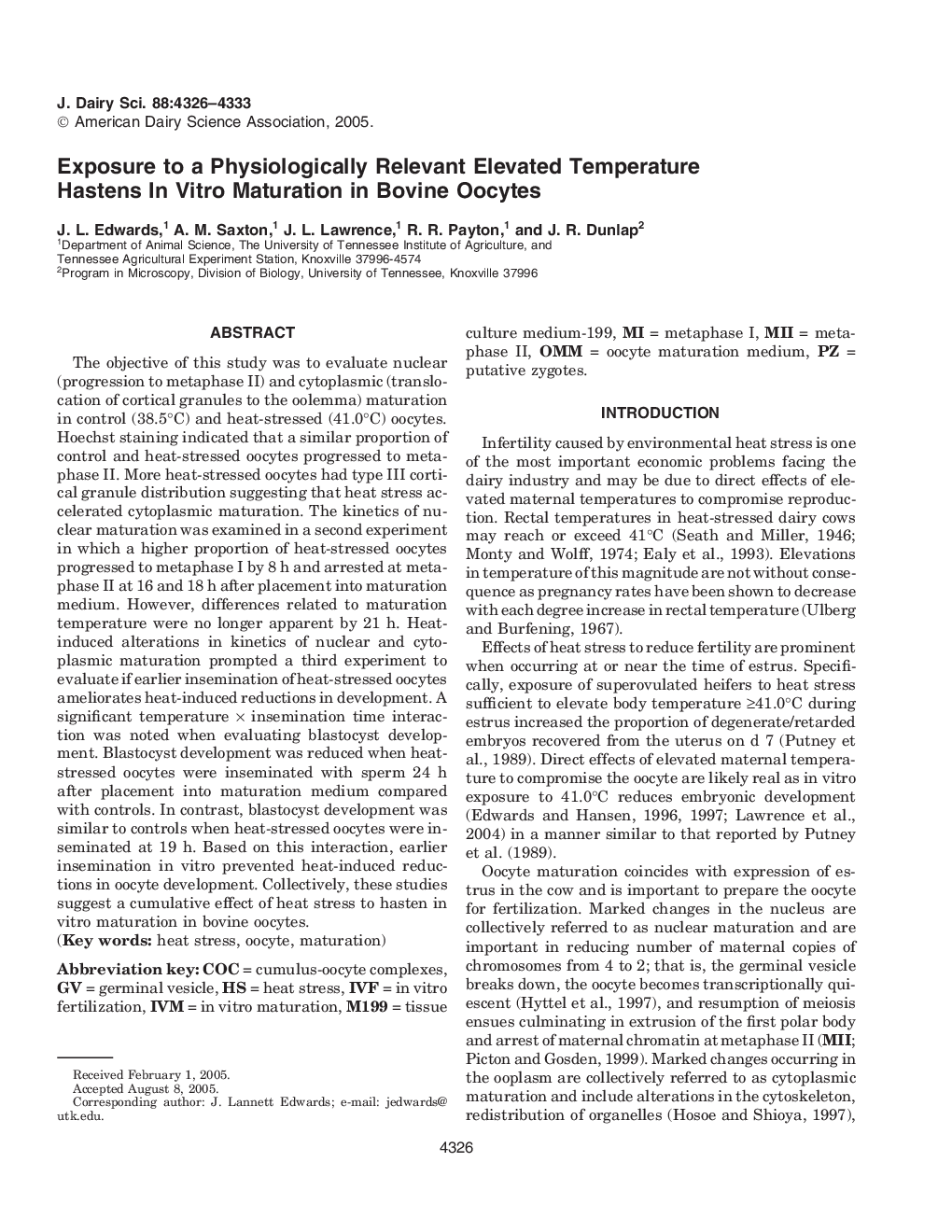 Exposure to a Physiologically Relevant Elevated Temperature Hastens In Vitro Maturation in Bovine Oocytes