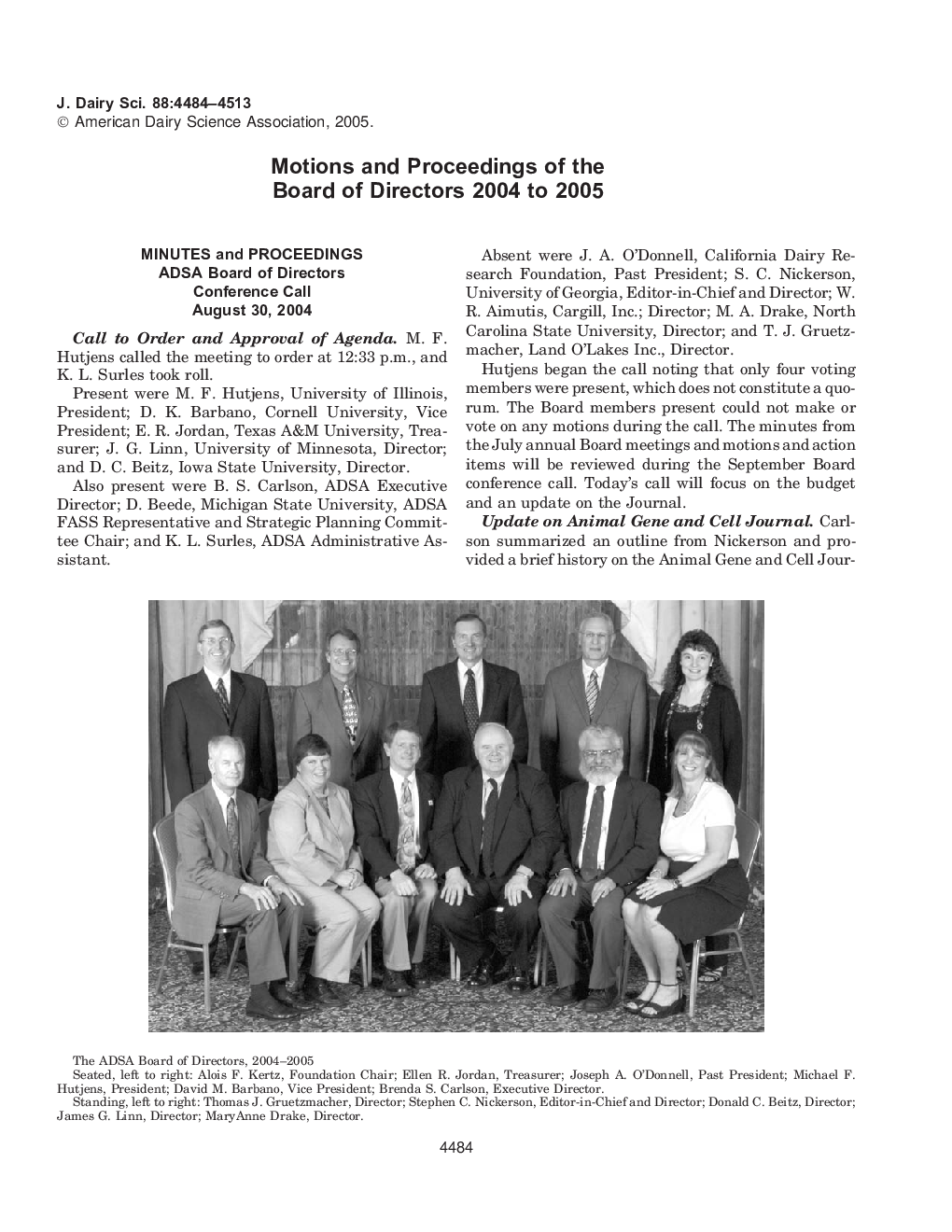 Motions and Proceedings of the Board of Directors 2004 to 2005