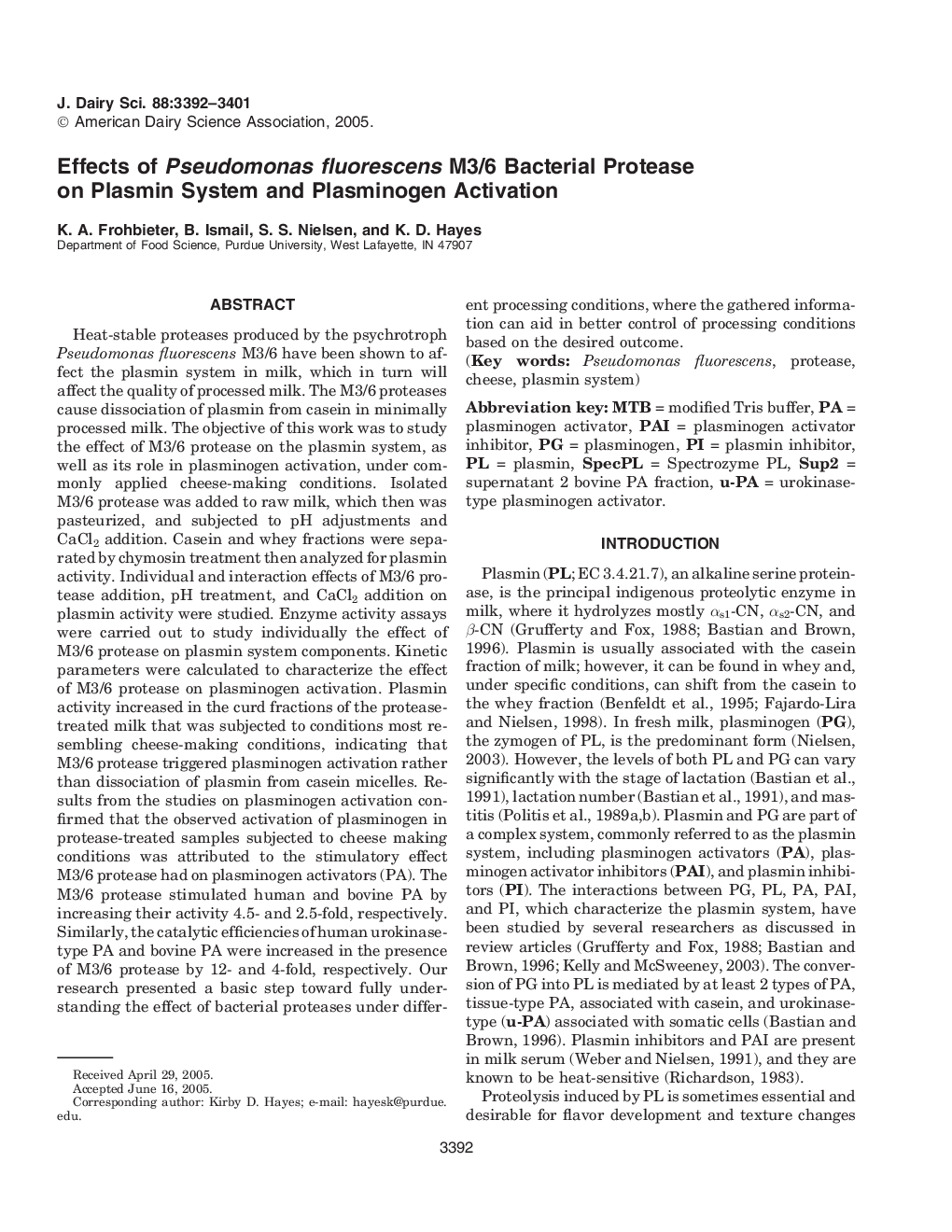 Effects of Pseudomonas fluorescens M3/6 Bacterial Protease on Plasmin System and Plasminogen Activation