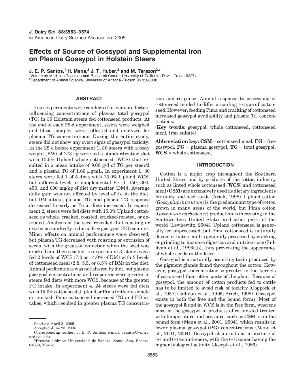 Effects of Source of Gossypol and Supplemental Iron on Plasma Gossypol in Holstein Steers