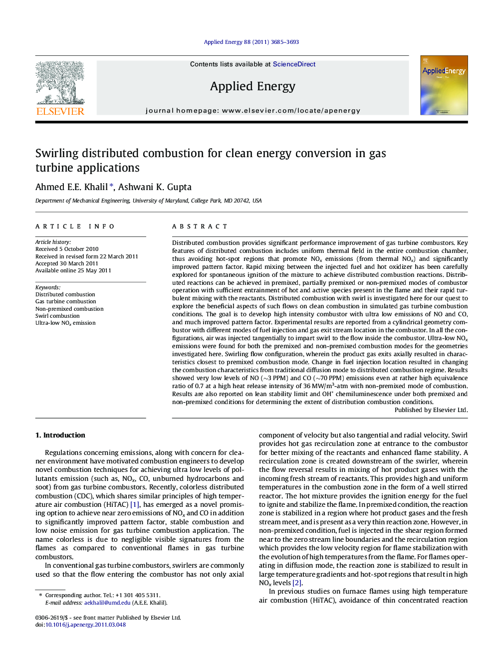 Swirling distributed combustion for clean energy conversion in gas turbine applications