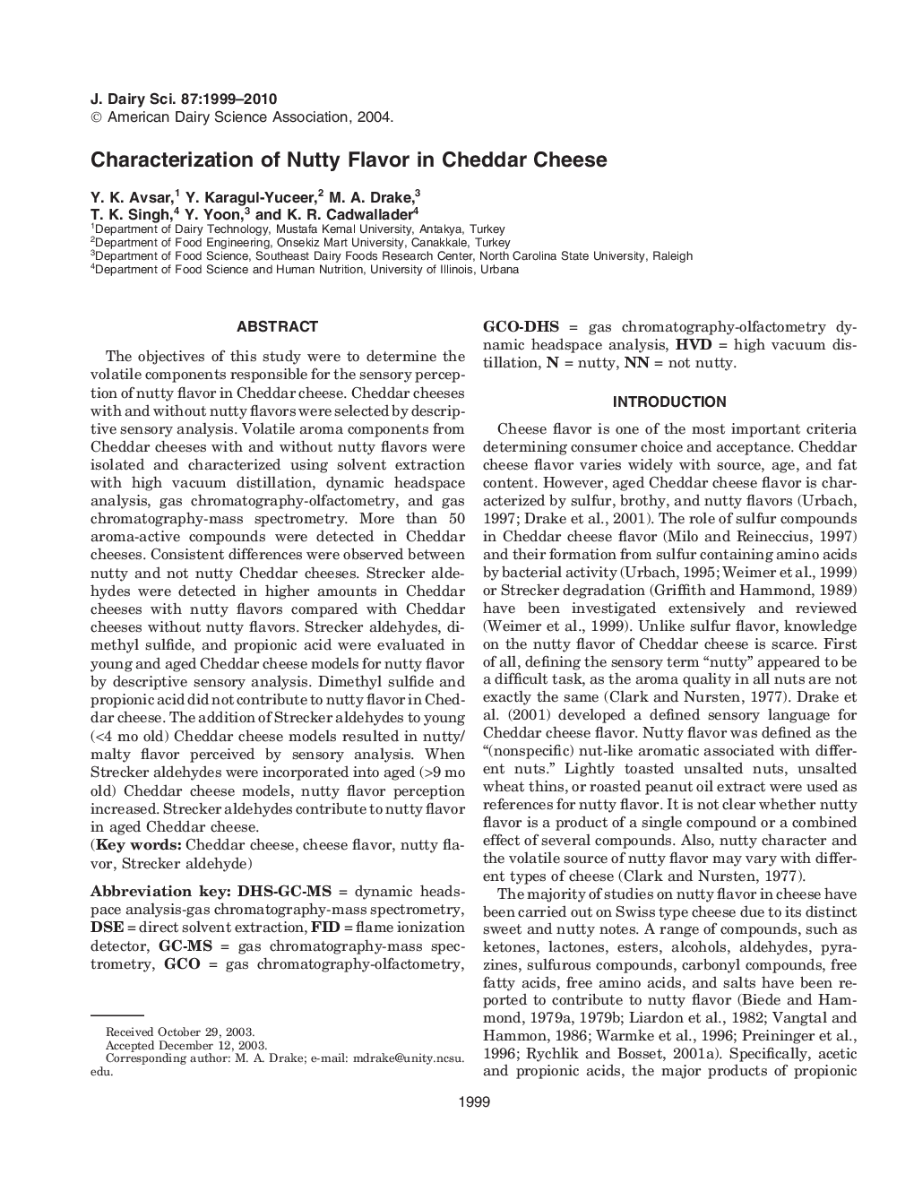 Characterization of Nutty Flavor in Cheddar Cheese