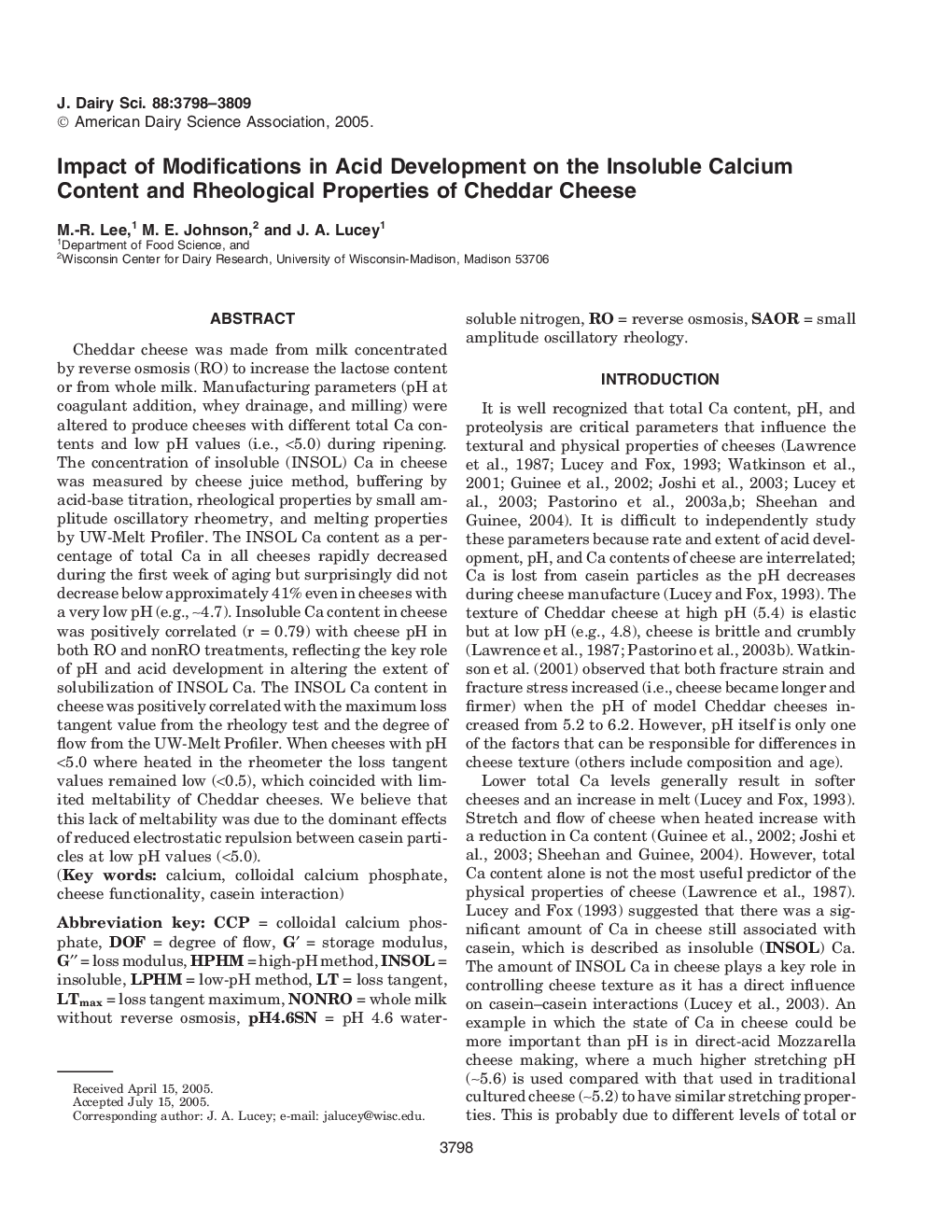 Impact of Modifications in Acid Development on the Insoluble Calcium Content and Rheological Properties of Cheddar Cheese