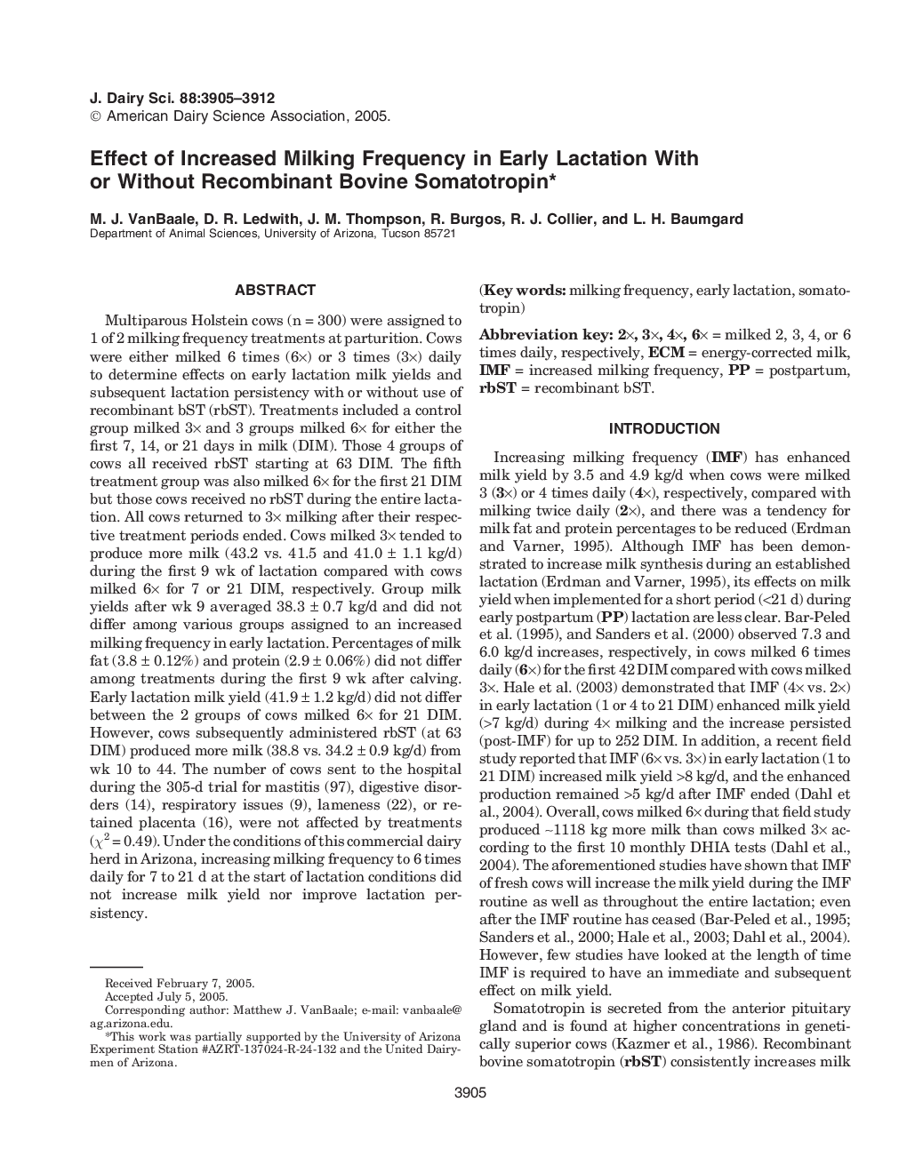 Effect of Increased Milking Frequency in Early Lactation With or Without Recombinant Bovine Somatotropin*