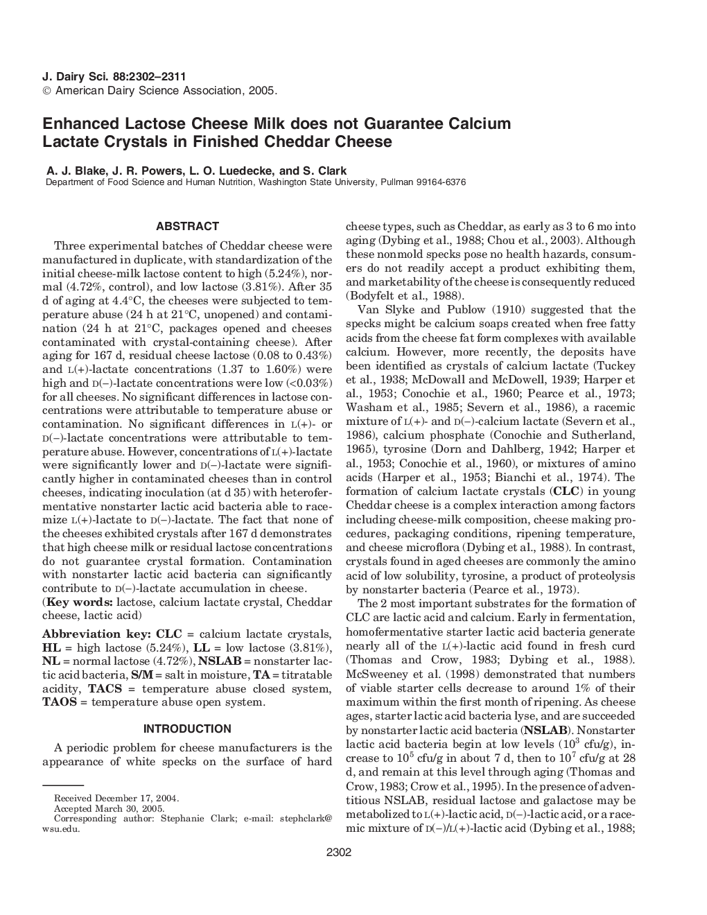 Enhanced Lactose Cheese Milk does not Guarantee Calcium Lactate Crystals in Finished Cheddar Cheese