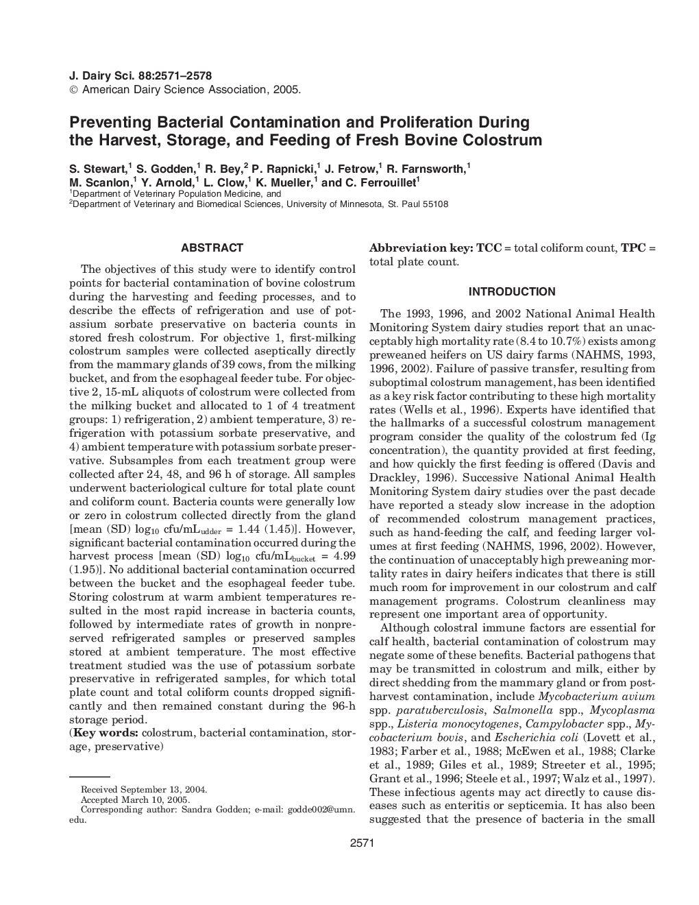 Preventing Bacterial Contamination and Proliferation During the Harvest, Storage, and Feeding of Fresh Bovine Colostrum