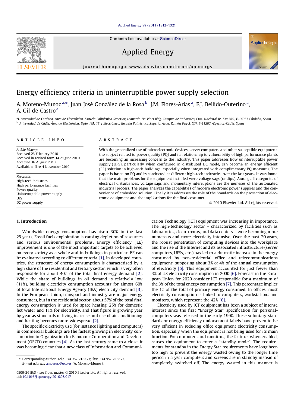 Energy efficiency criteria in uninterruptible power supply selection