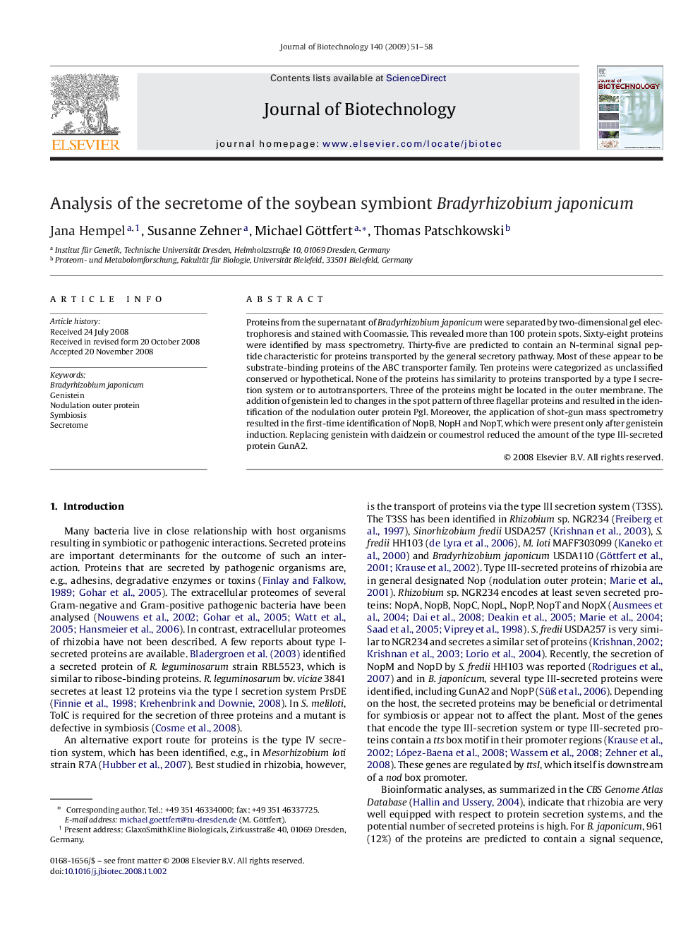 Analysis of the secretome of the soybean symbiont Bradyrhizobium japonicum