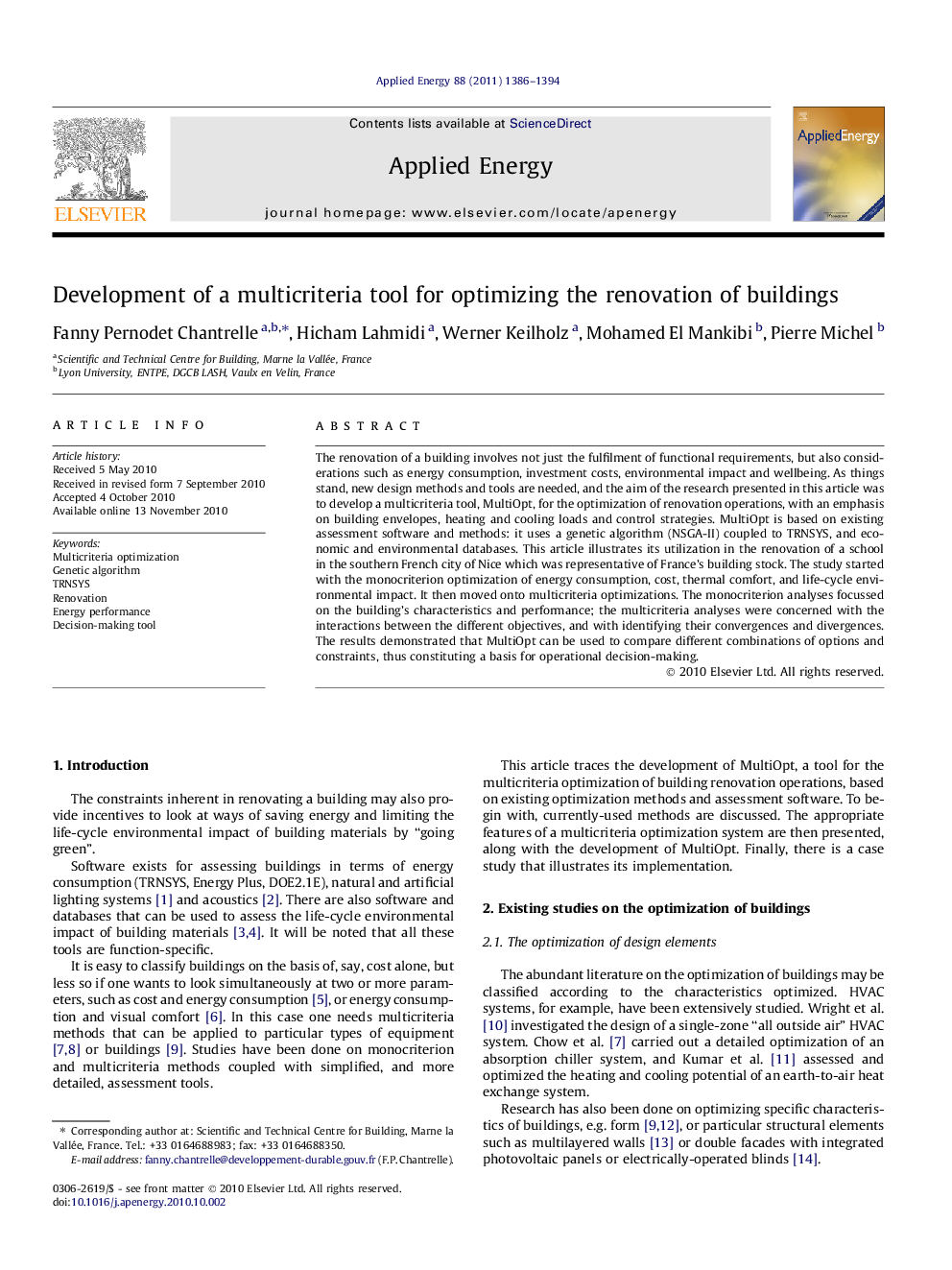 Development of a multicriteria tool for optimizing the renovation of buildings