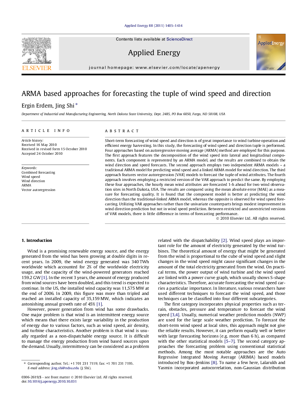 ARMA based approaches for forecasting the tuple of wind speed and direction