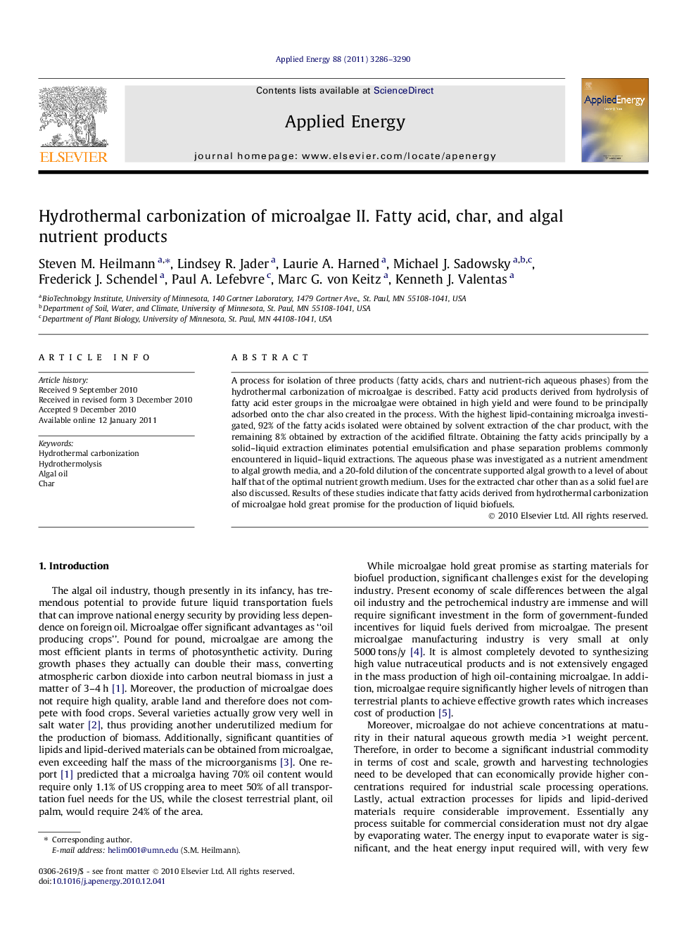 Hydrothermal carbonization of microalgae II. Fatty acid, char, and algal nutrient products