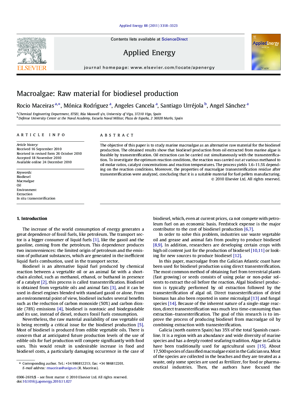 Macroalgae: Raw material for biodiesel production