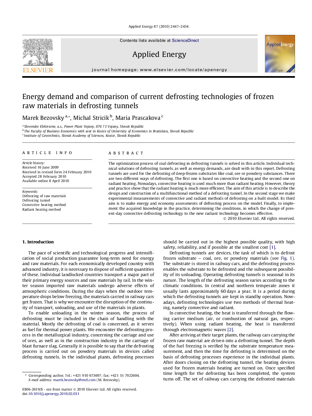 Energy demand and comparison of current defrosting technologies of frozen raw materials in defrosting tunnels