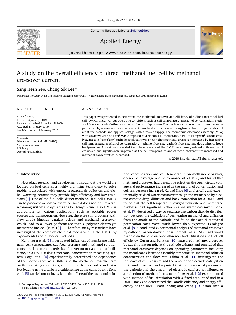 A study on the overall efficiency of direct methanol fuel cell by methanol crossover current