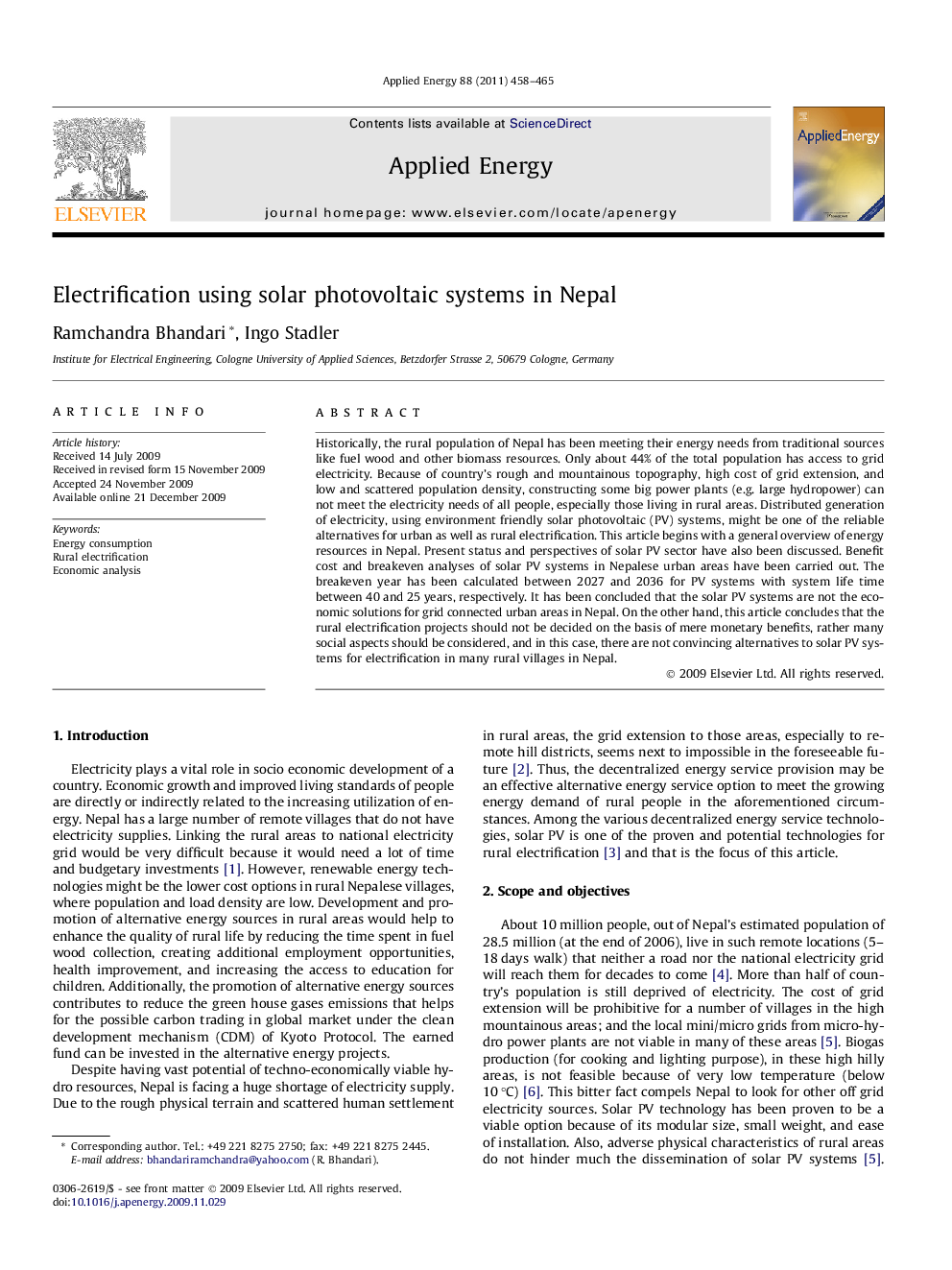 Electrification using solar photovoltaic systems in Nepal