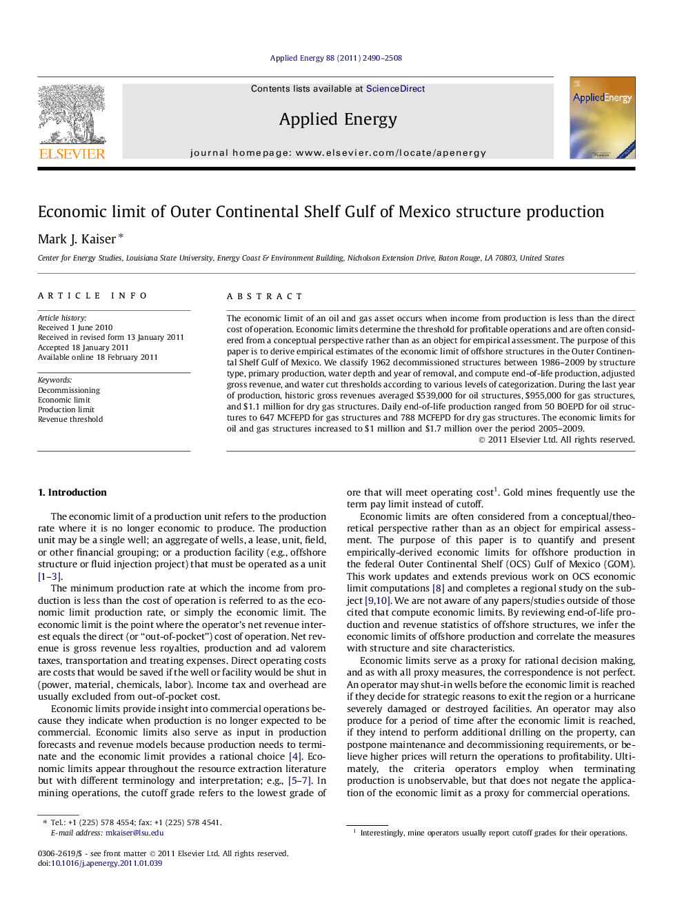 Economic limit of Outer Continental Shelf Gulf of Mexico structure production