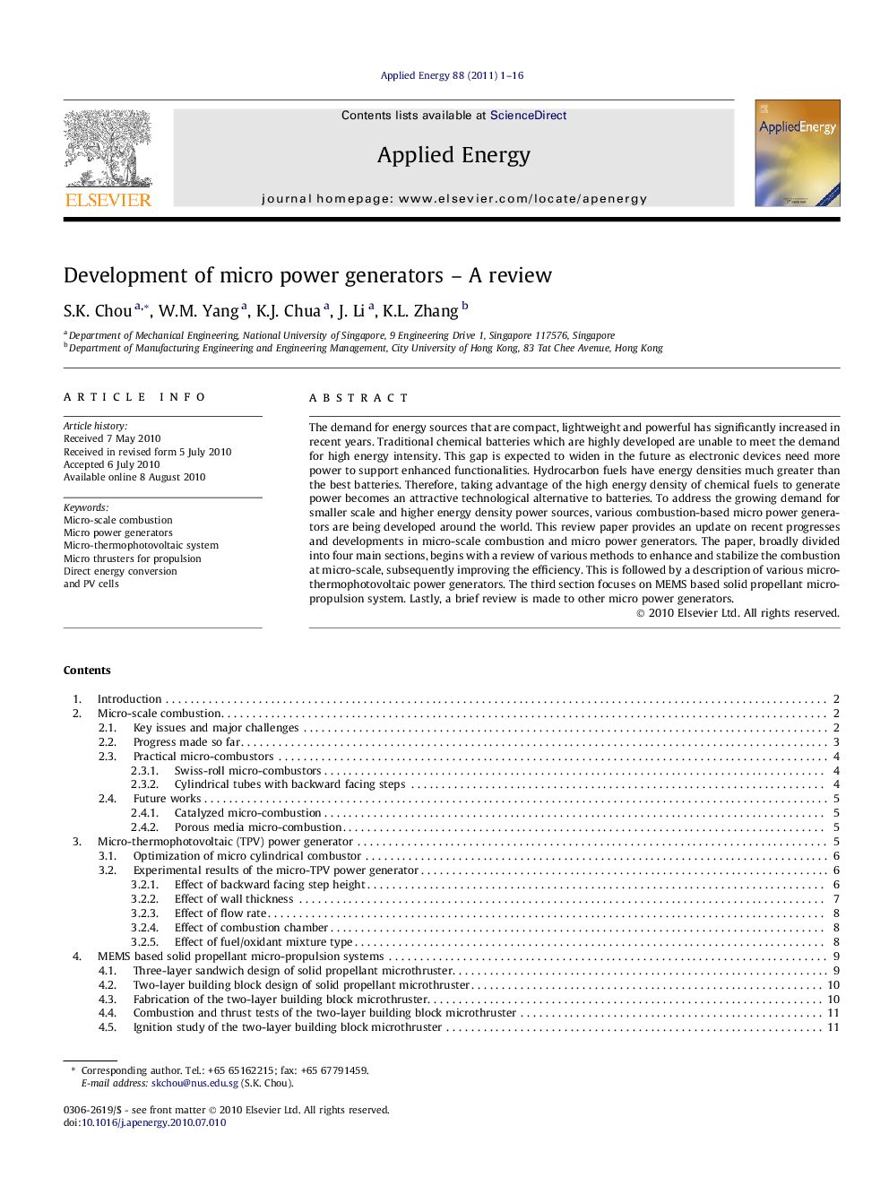 Development of micro power generators – A review