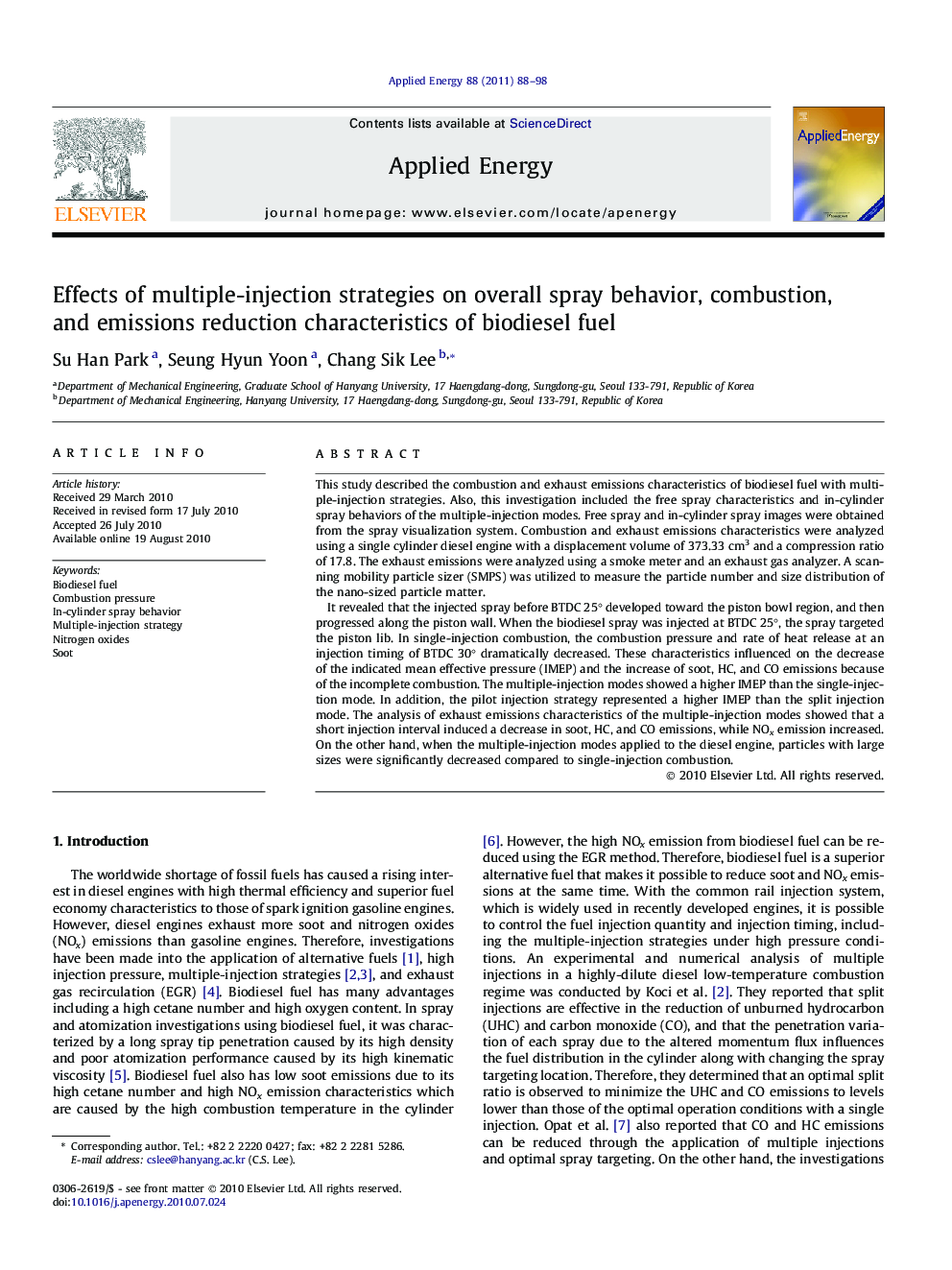Effects of multiple-injection strategies on overall spray behavior, combustion, and emissions reduction characteristics of biodiesel fuel