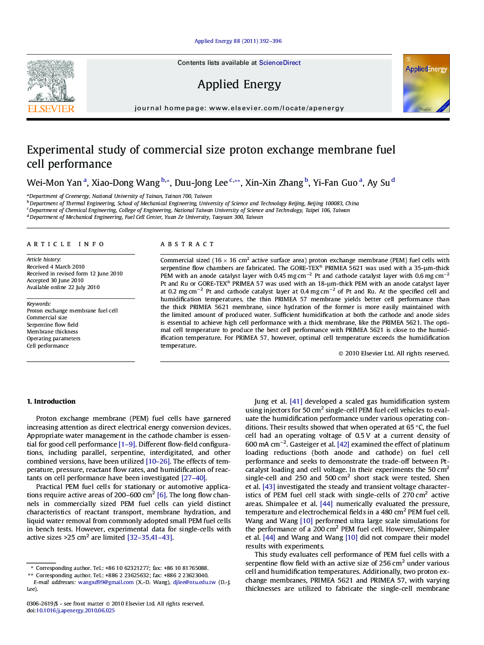 Experimental study of commercial size proton exchange membrane fuel cell performance