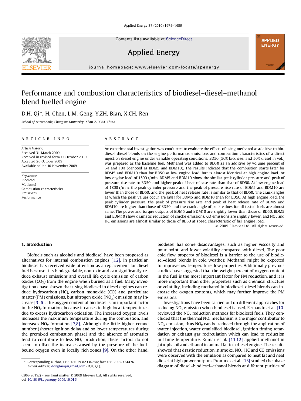 Performance and combustion characteristics of biodiesel–diesel–methanol blend fuelled engine