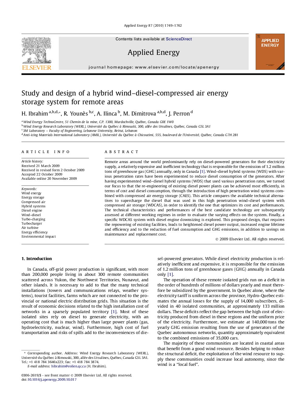 Study and design of a hybrid wind–diesel-compressed air energy storage system for remote areas