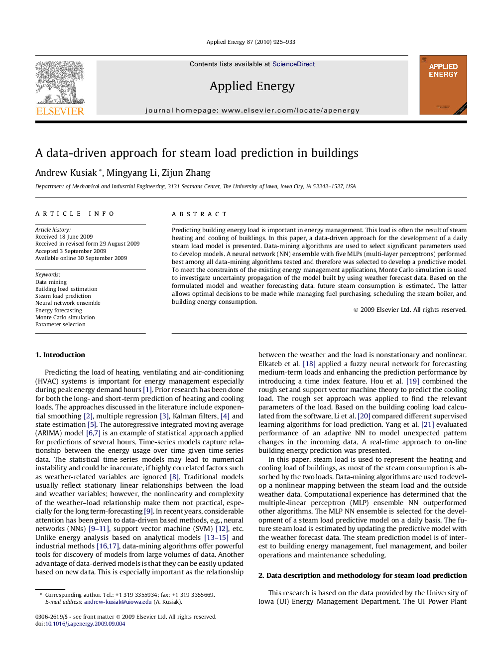 A data-driven approach for steam load prediction in buildings