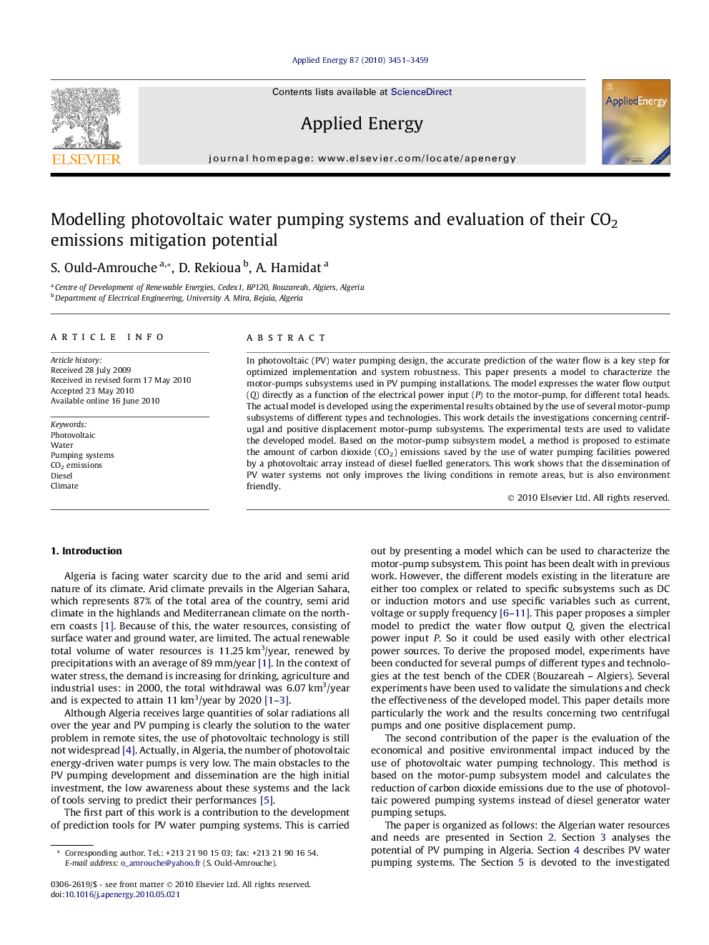 Modelling photovoltaic water pumping systems and evaluation of their CO2 emissions mitigation potential