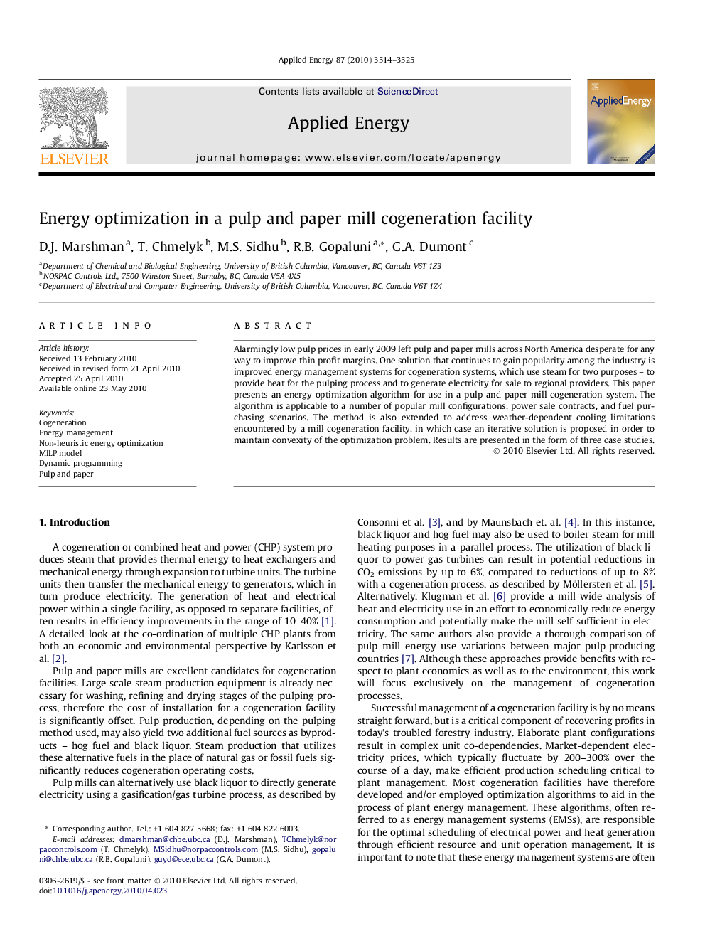 Energy optimization in a pulp and paper mill cogeneration facility