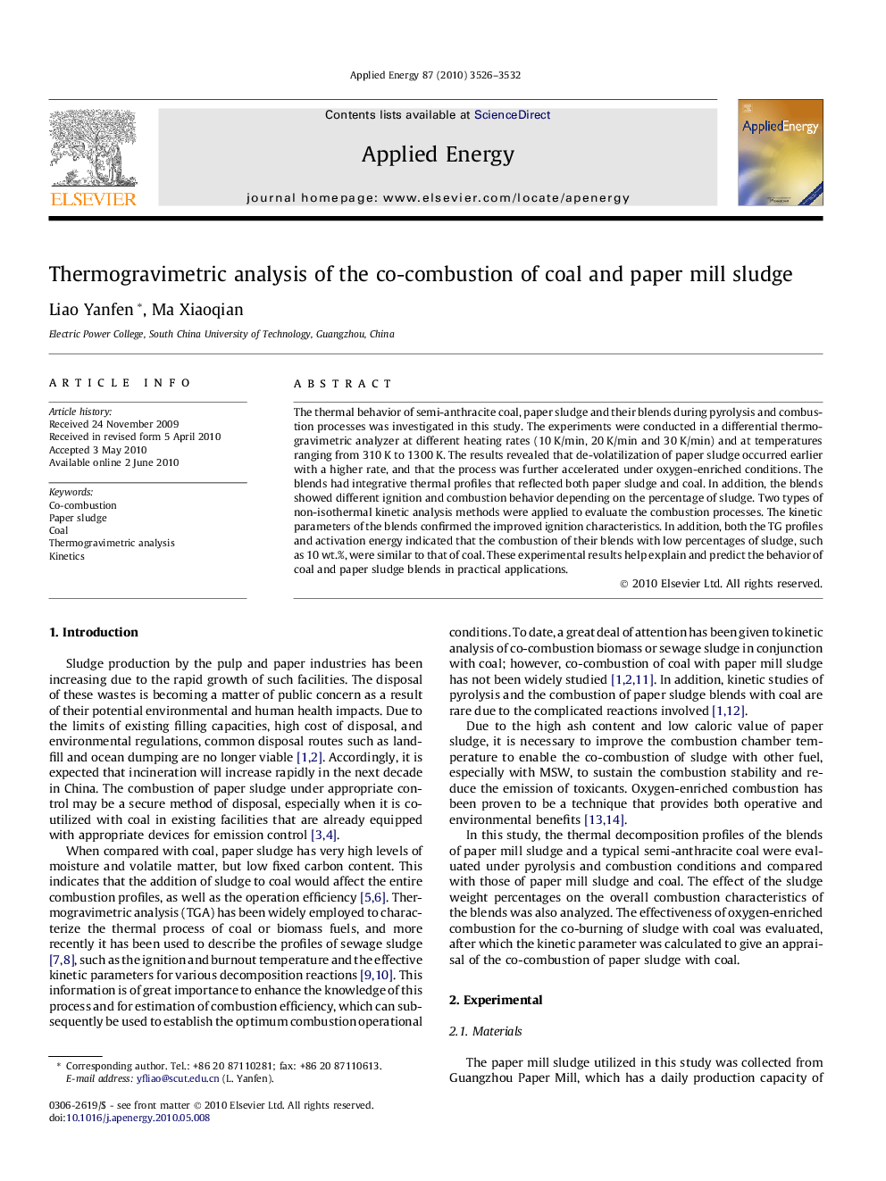 Thermogravimetric analysis of the co-combustion of coal and paper mill sludge