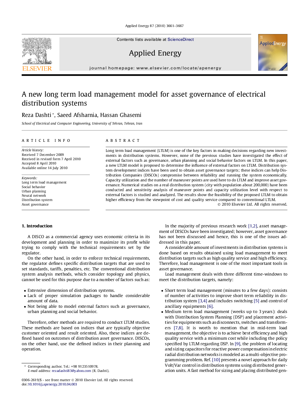 A new long term load management model for asset governance of electrical distribution systems