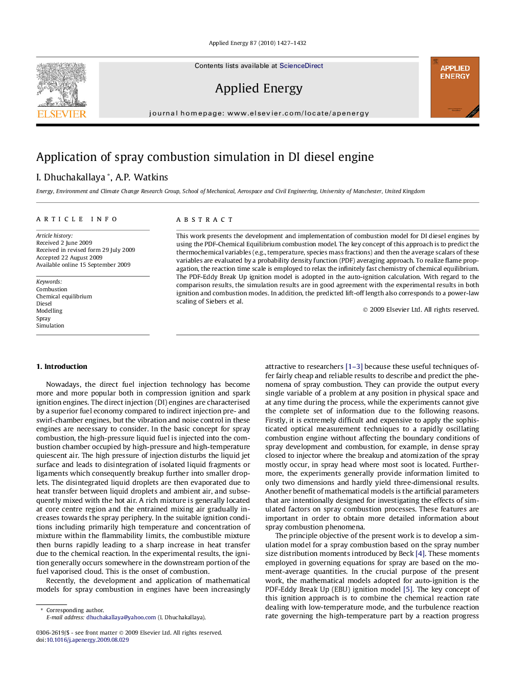 Application of spray combustion simulation in DI diesel engine