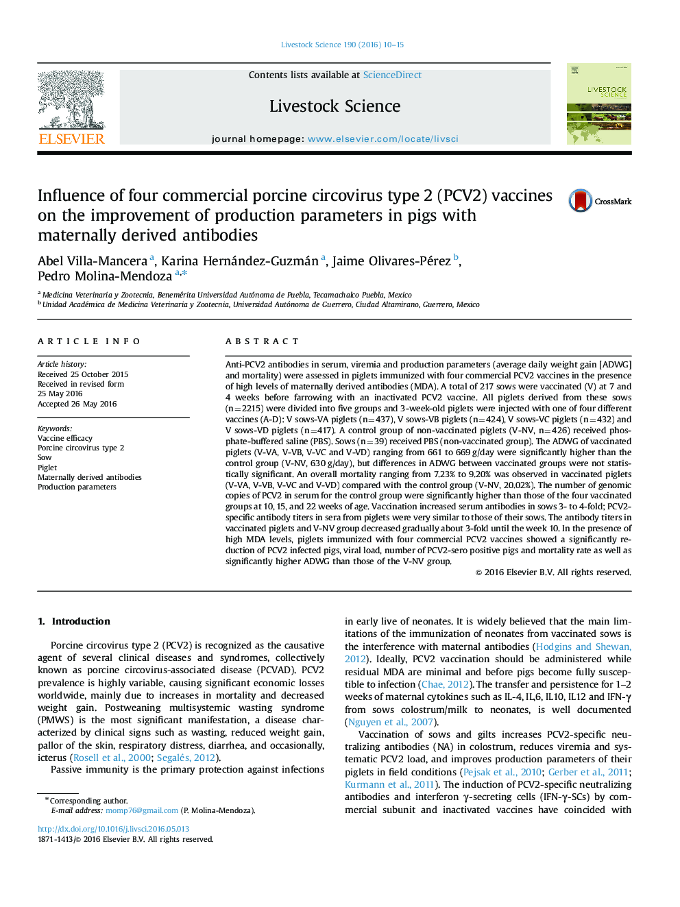 Influence of four commercial porcine circovirus type 2 (PCV2) vaccines on the improvement of production parameters in pigs with maternally derived antibodies