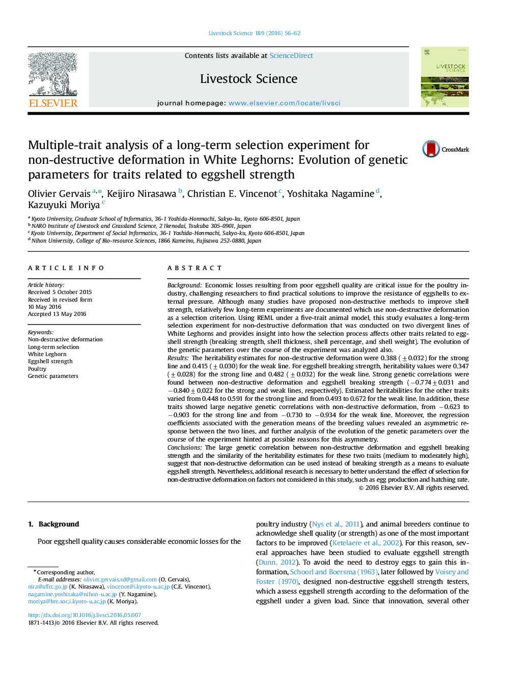 Multiple-trait analysis of a long-term selection experiment for non-destructive deformation in White Leghorns: Evolution of genetic parameters for traits related to eggshell strength