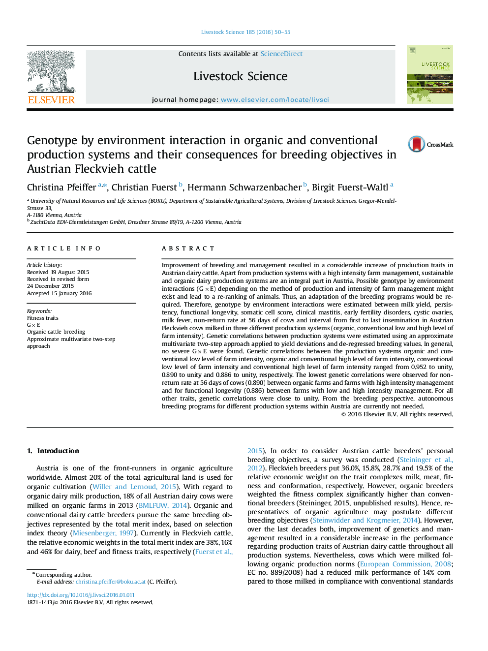 Genotype by environment interaction in organic and conventional production systems and their consequences for breeding objectives in Austrian Fleckvieh cattle