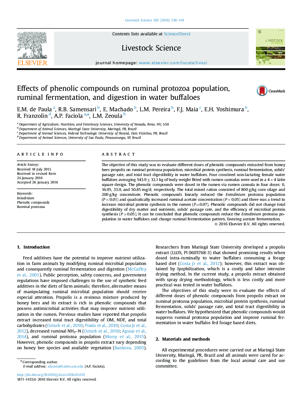 Effects of phenolic compounds on ruminal protozoa population, ruminal fermentation, and digestion in water buffaloes