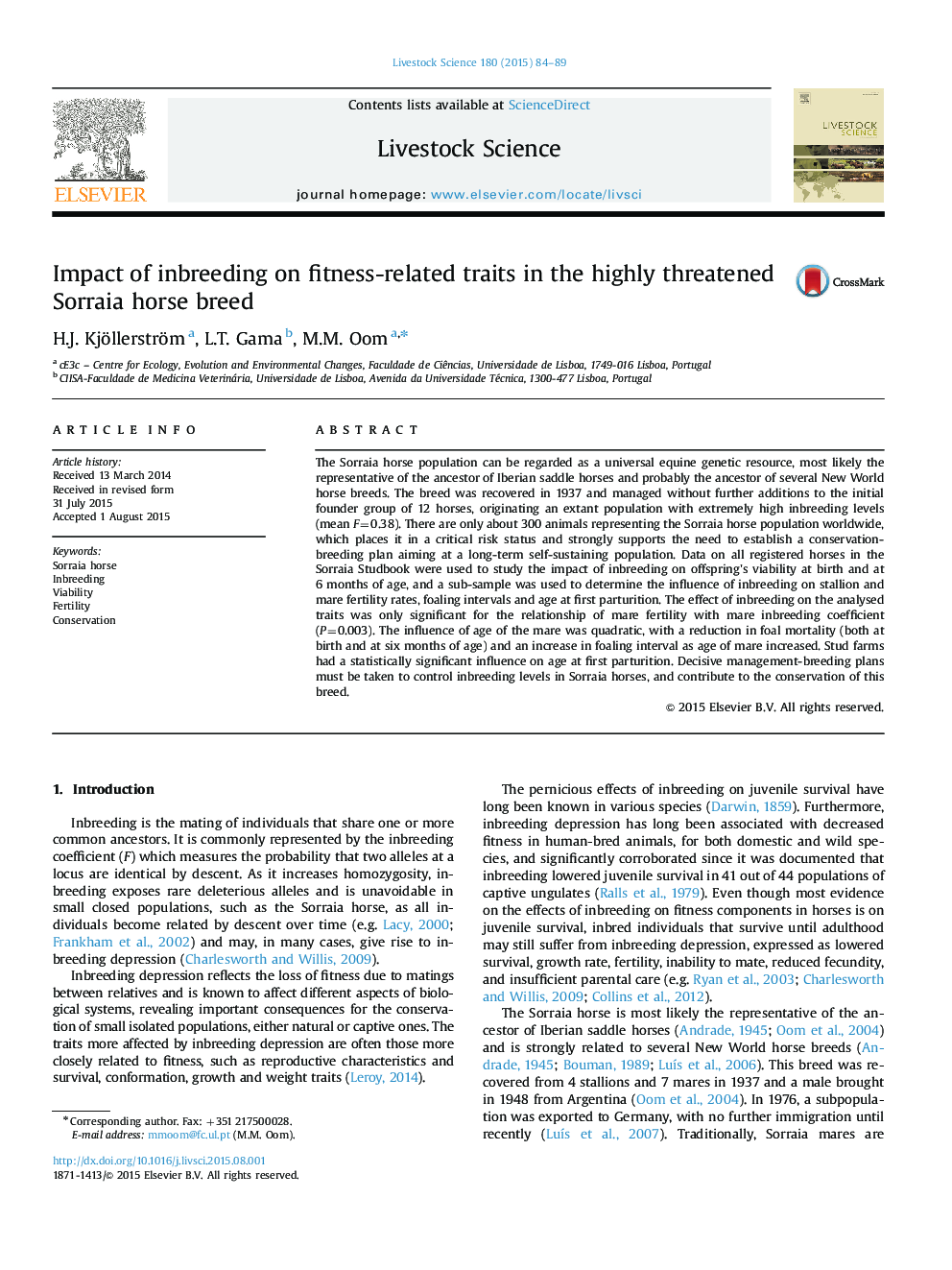 Impact of inbreeding on fitness-related traits in the highly threatened Sorraia horse breed