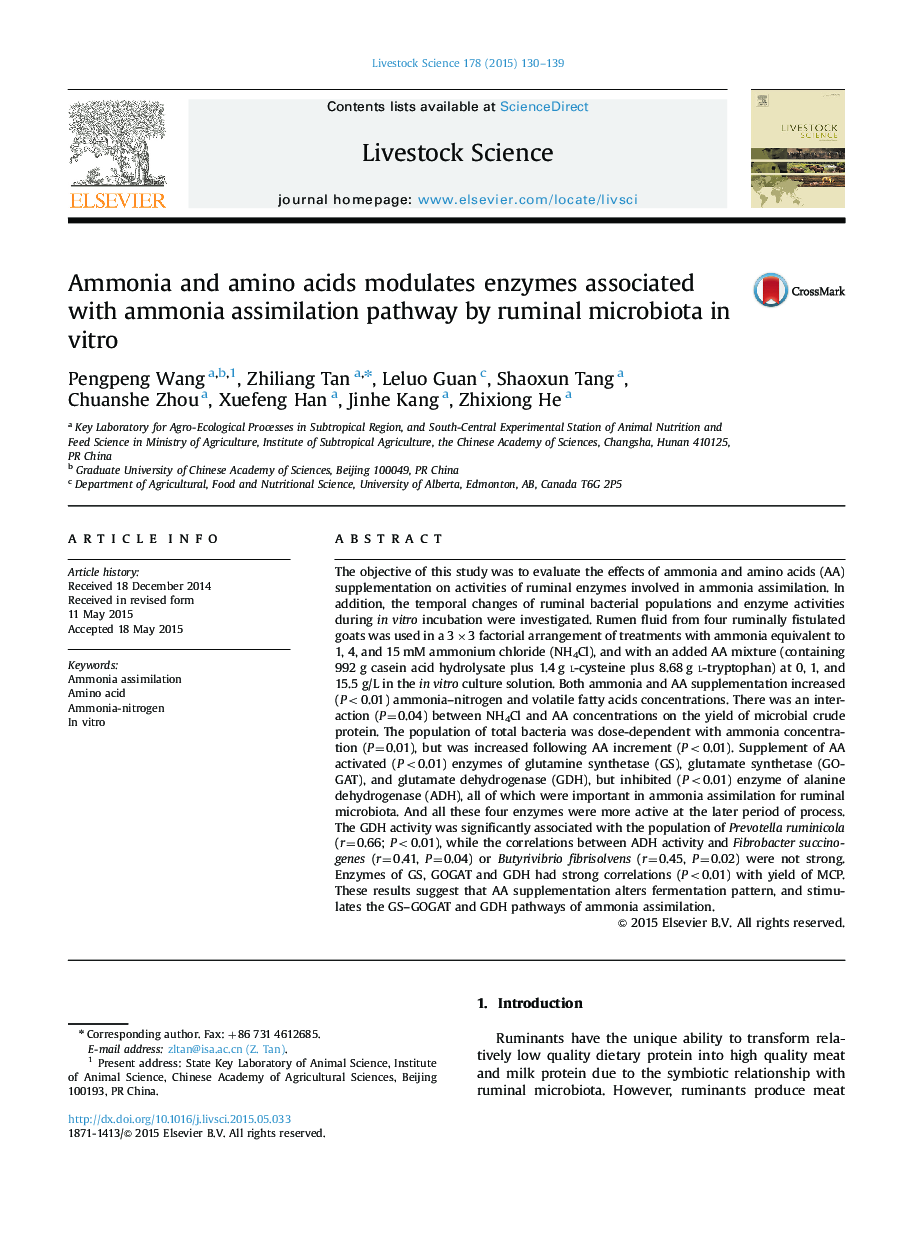 Ammonia and amino acids modulates enzymes associated with ammonia assimilation pathway by ruminal microbiota in vitro