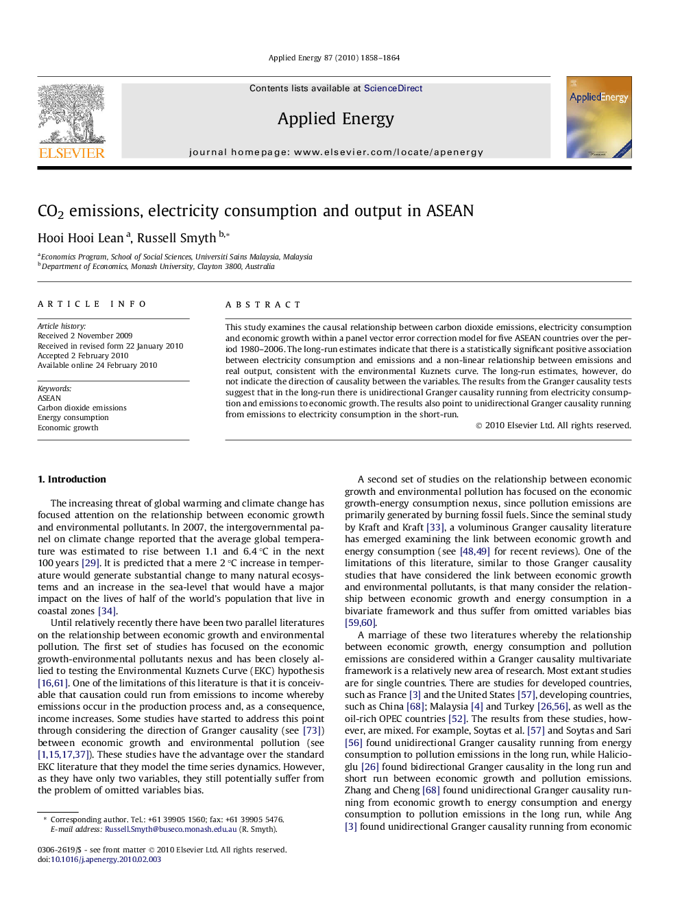 CO2 emissions, electricity consumption and output in ASEAN