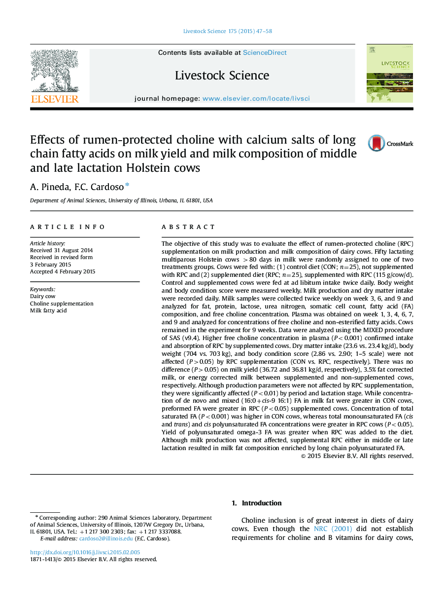 Effects of rumen-protected choline with calcium salts of long chain fatty acids on milk yield and milk composition of middle and late lactation Holstein cows