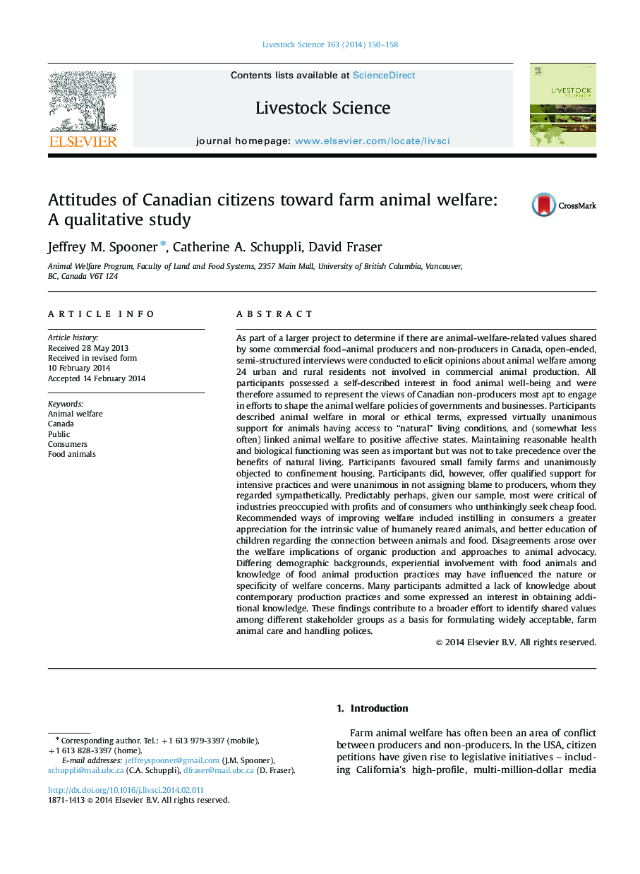 Attitudes of Canadian citizens toward farm animal welfare: A qualitative study