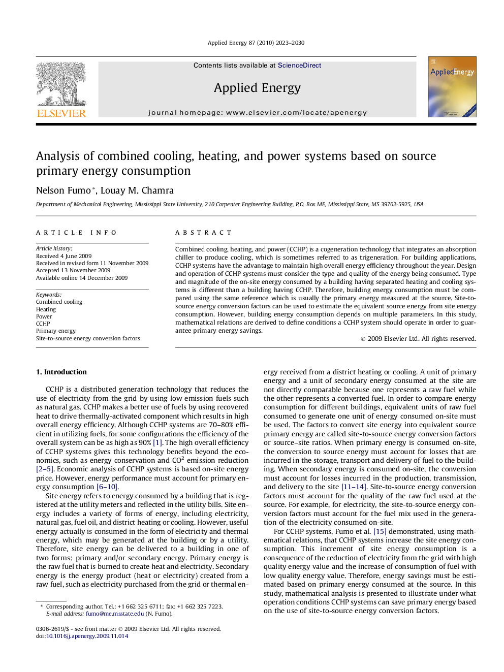 Analysis of combined cooling, heating, and power systems based on source primary energy consumption