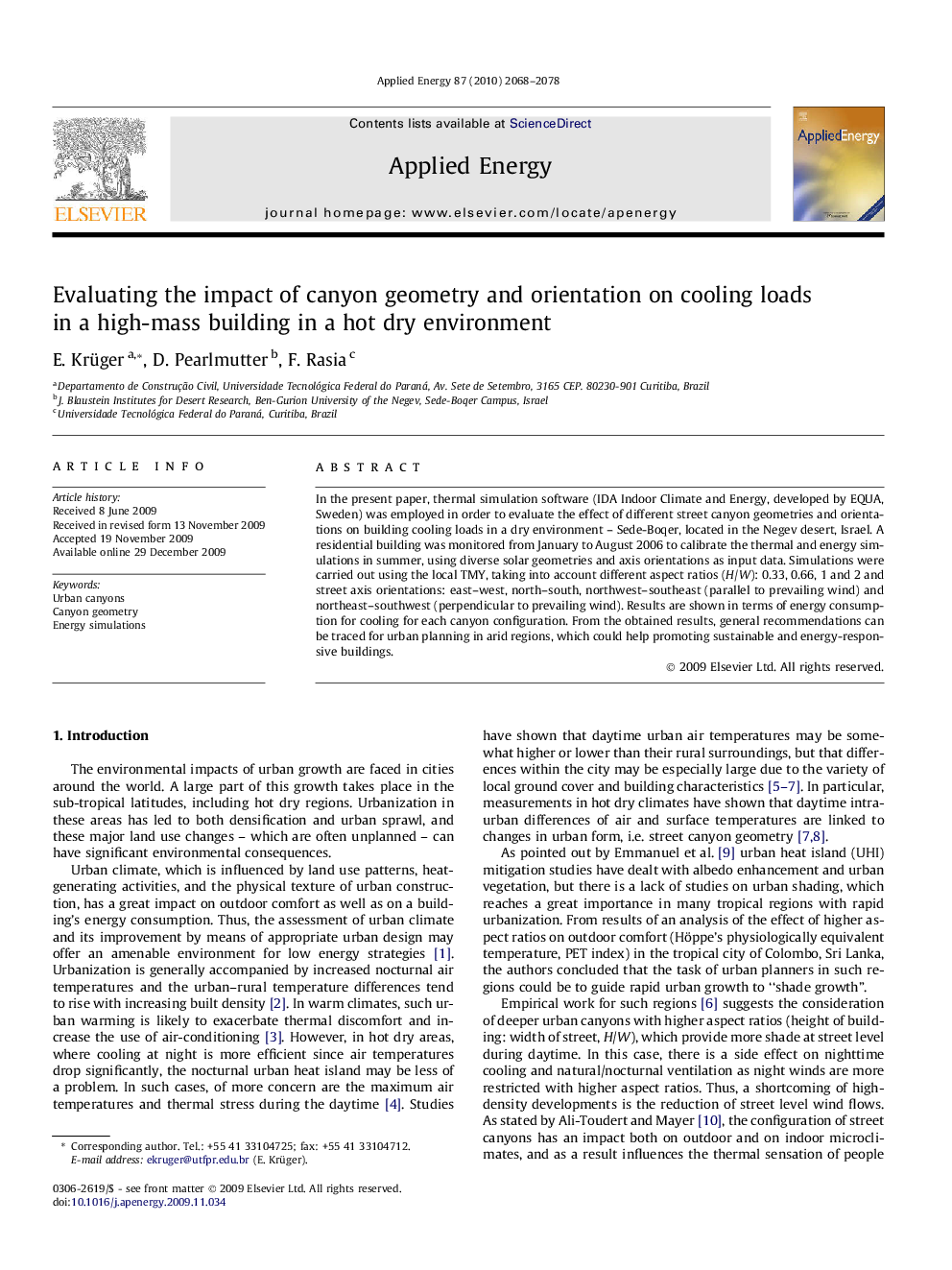 Evaluating the impact of canyon geometry and orientation on cooling loads in a high-mass building in a hot dry environment