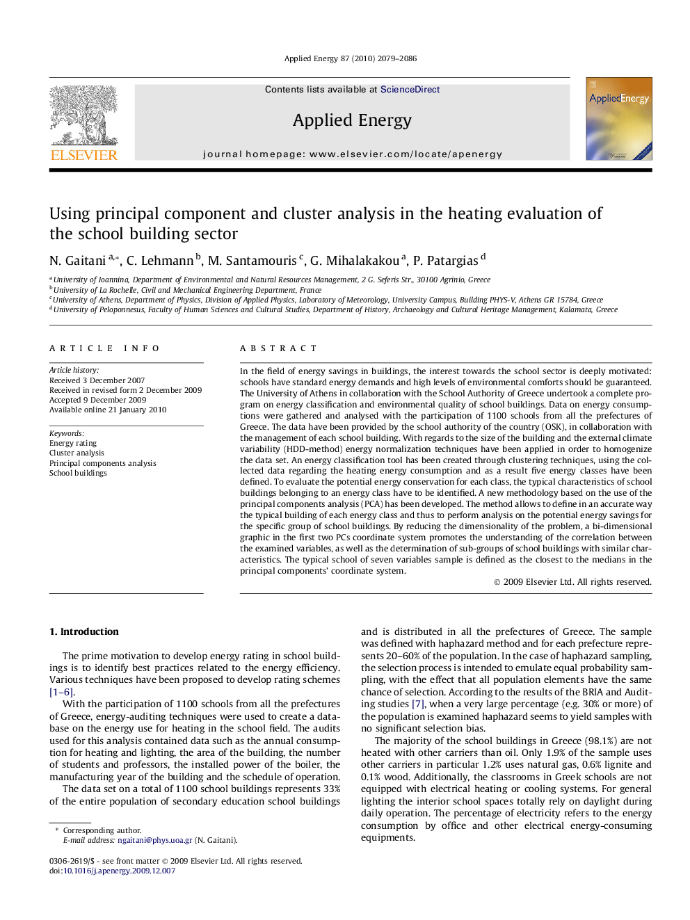 Using principal component and cluster analysis in the heating evaluation of the school building sector