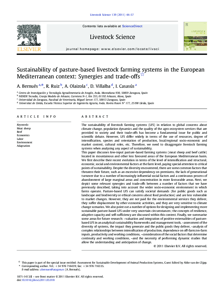 Sustainability of pasture-based livestock farming systems in the European Mediterranean context: Synergies and trade-offs 