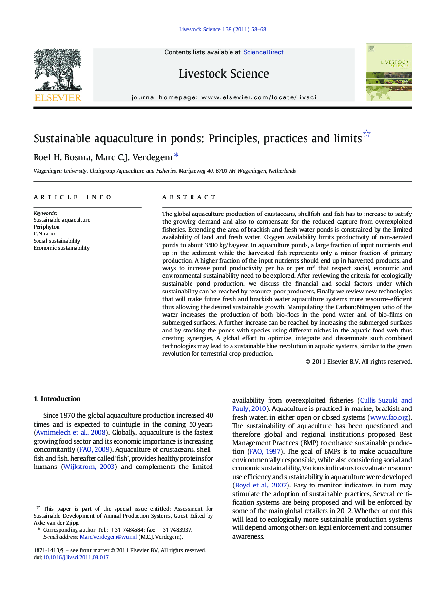 Sustainable aquaculture in ponds: Principles, practices and limits 