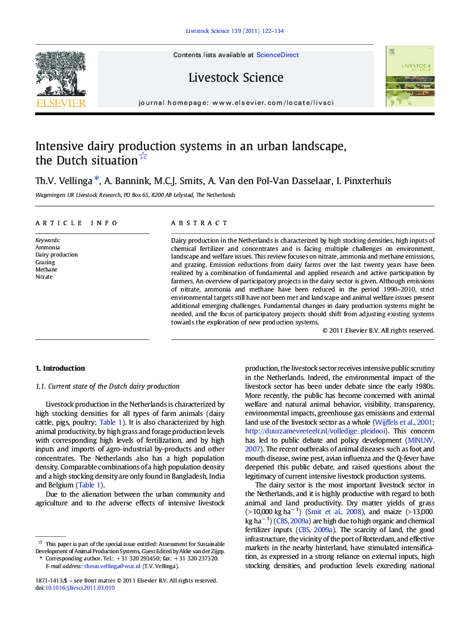 عکس صفحه اول مقاله: Intensive dairy production systems in an urban landscape, the Dutch situation Intensive dairy production systems in an urban landscape, the Dutch situation